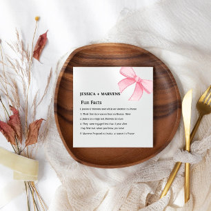 Modern Pink Bow fun facts wedding napkins