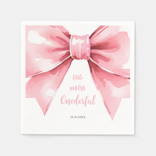 Modern Pink Bow Girl First Birthday Napkin
