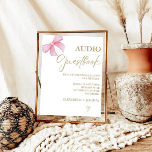 Modern Pink Bow Gold AUdio Guestbook table Sign