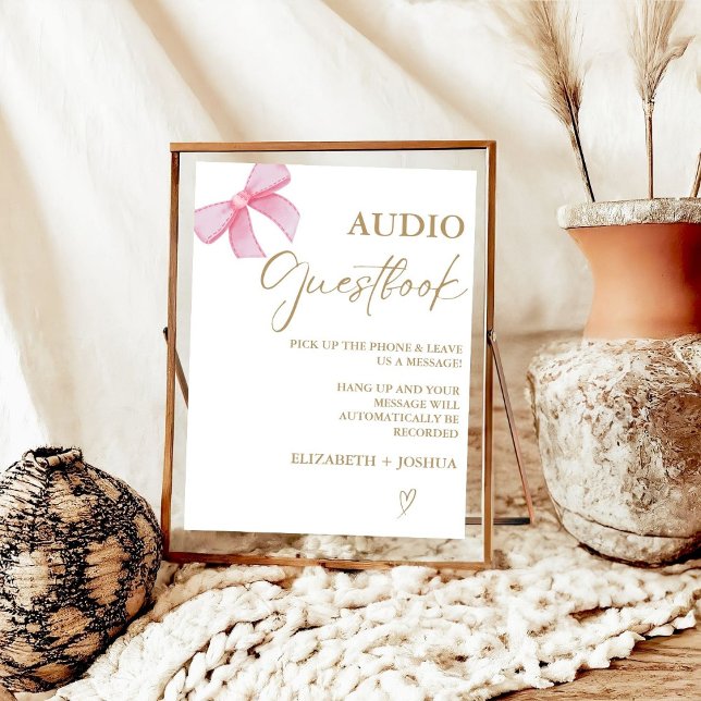 Modern Pink Bow Gold AUdio Guestbook table Sign (Creator Uploaded)