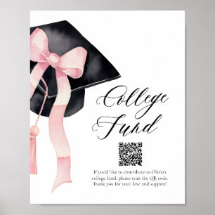 Modern Pink Bow Gradation Cap QR Code College Fund Poster