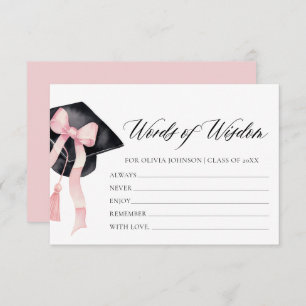 Modern Pink Bow Graduation Advice Words of Wisdom Enclosure Card