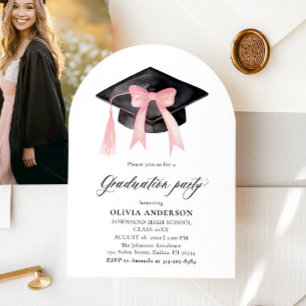 Modern Pink Bow Graduation Cap Graduation Arched  Invitation