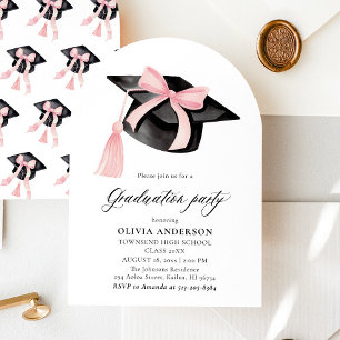 Modern Pink Bow Graduation Cap Graduation Arched  Invitation