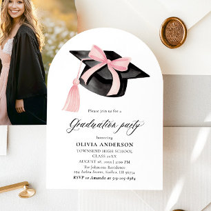 Modern Pink Bow Graduation Cap Graduation Arched  Invitation