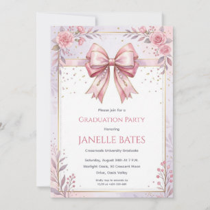 modern pink bow graduation invitations