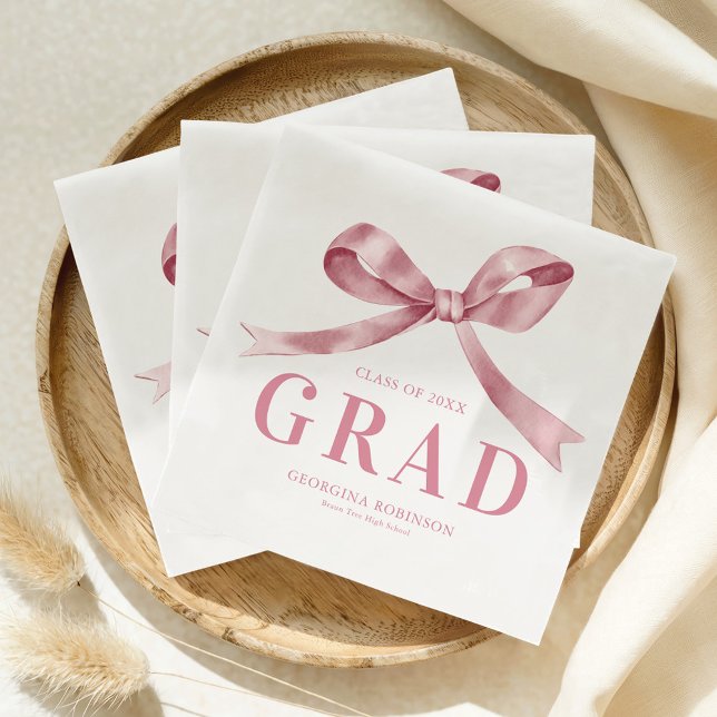 Modern Pink Bow Graduation Party Napkin (Creator Uploaded)