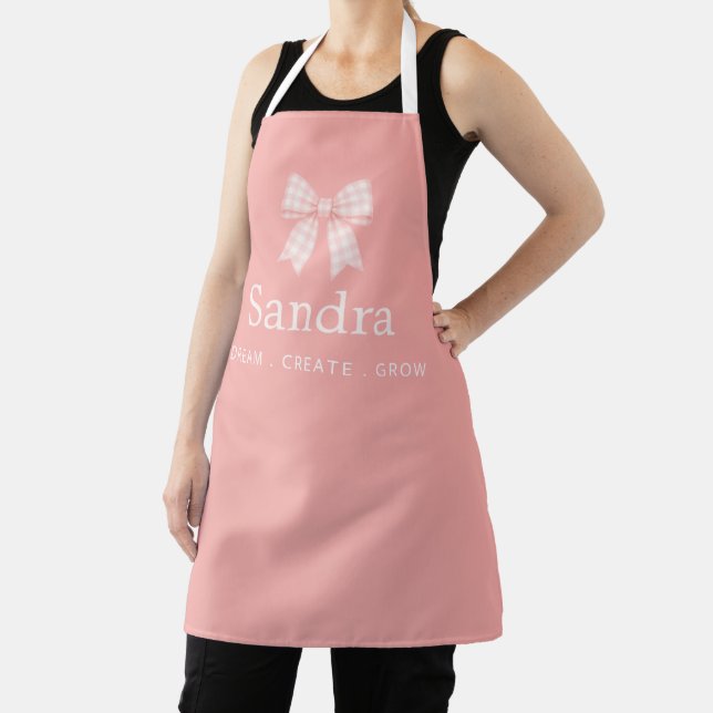 Modern Pink Bow Name Positive Quote Apron (Insitu)