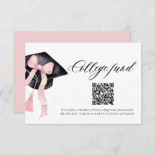 Modern Pink Bow QR Code College Fund Graduation Enclosure Card