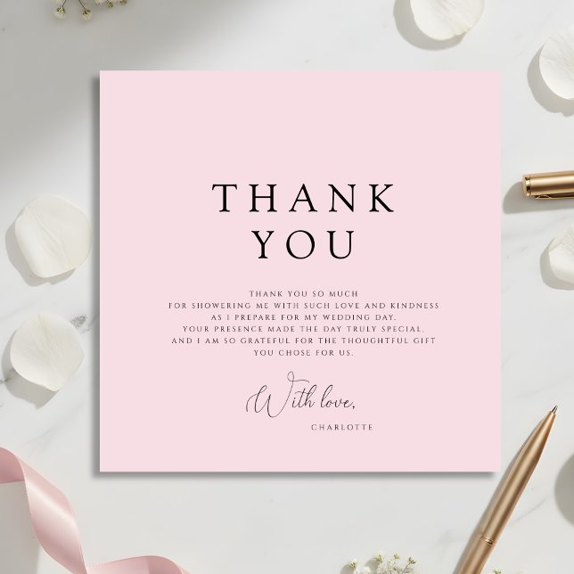 Modern Pink Bridal Shower Thank You Card (Creator Uploaded)
