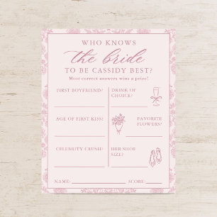 Modern Pink Bridal Shower Trivia Game Cards