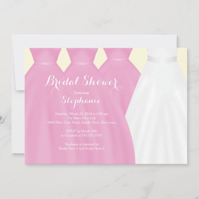 Modern Pink Bridesmaids Bride Dress Bridal Shower Invitation (Front)