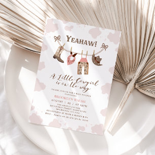 Modern Pink Brown Little Cowgirl Baby Shower Invitation