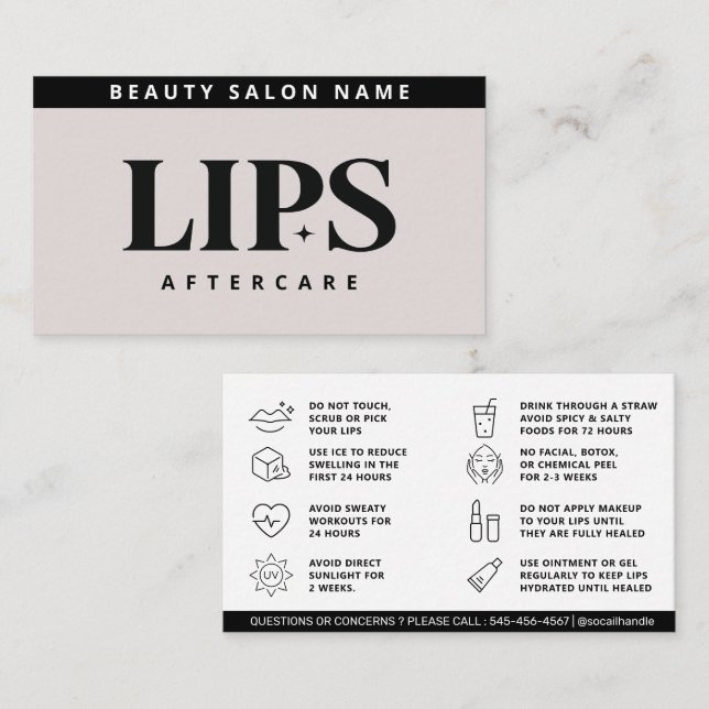 Modern Pink Brows Aftercare PMU Brow Instructions Business Card (Front/Back)