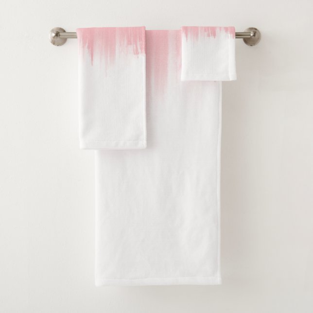 Modern Pink Brush strokes white Design Bath Towel Set (Insitu)