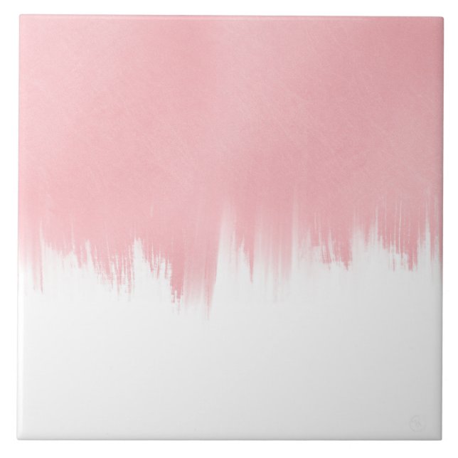 Modern Pink Brush strokes white Design Ceramic Tile (Front)