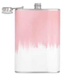 Modern Pink Brush strokes white Design Hip Flask