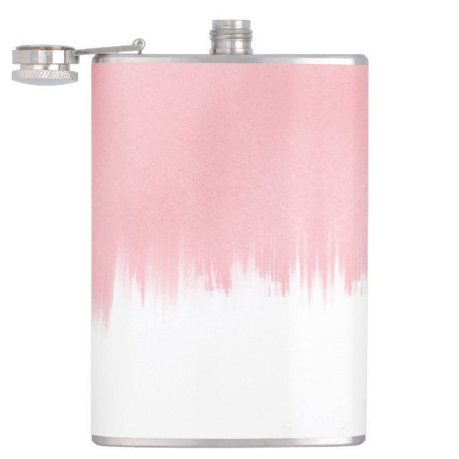 Modern Pink Brush strokes white Design Hip Flask (Opened)