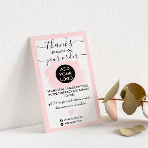 Modern pink brushstroke logo border thank you business card