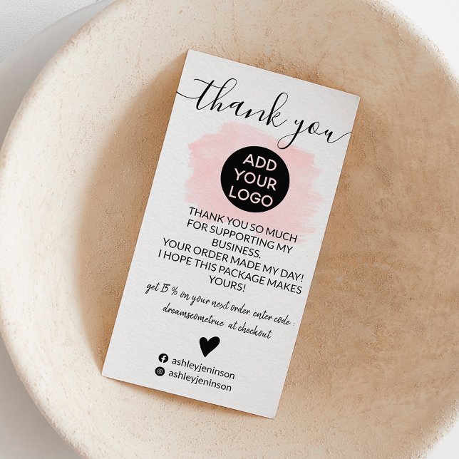 Modern pink brushstroke logo order thank you business card (Creator Uploaded)