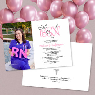 Modern Pink BSN nurse graduation Invitation