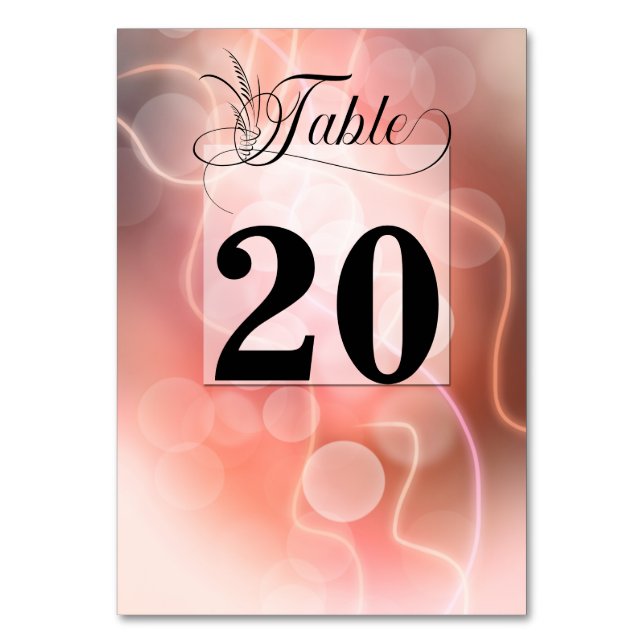 Modern Pink Bubbles Bokeh Light and Typography Table Number (Front)