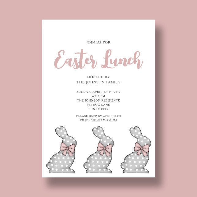 Modern Pink Bunny Easter Lunch Invitation (Modern Pink Bunny Easter Lunch Invitation)