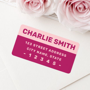 Modern pink burgundy bold font return address label