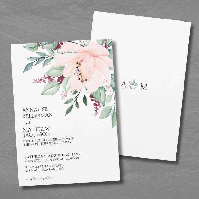Modern Pink Burgundy Floral Wedding Invitation (Modern Pink Burgundy Floral Wedding Invitation)