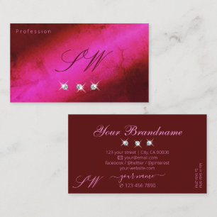Modern Pink Burgundy Sparkling Diamonds Monogram Business Card