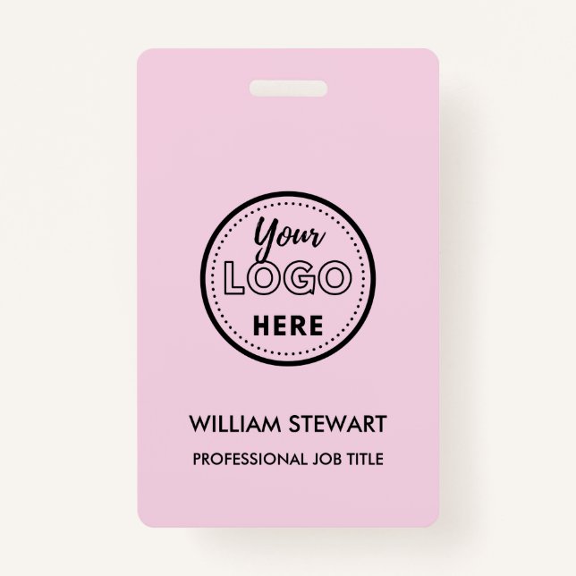 Modern Pink business logo Company Employee Staff ID Badge (Front)
