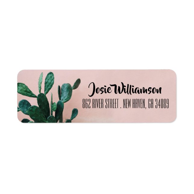 Modern Pink Cactus Return Address Label (Front)