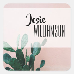 Modern Pink Cactus Square Sticker