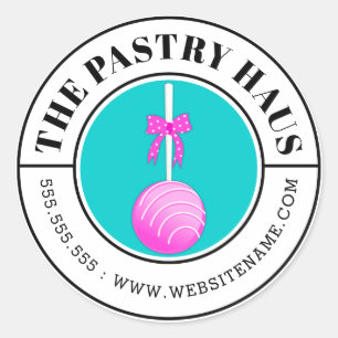 Modern Pink Cake Pop Curved Text Classic Round Sticker