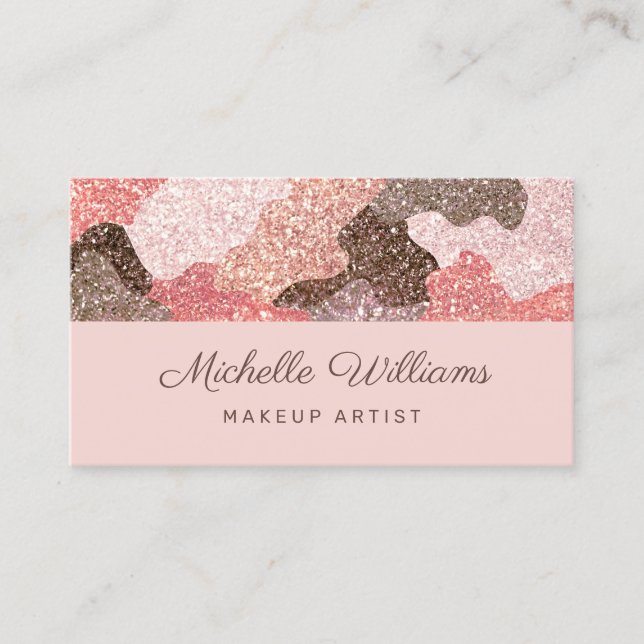 Modern Pink Camouflage Faux Glitter Professional Business Card (Front)