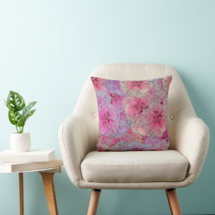 Modern pink Carnations pattern in vintage style   Cushion