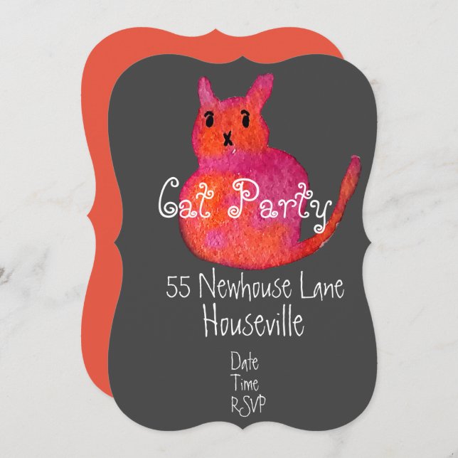 Modern pink cat art cat dinner Party Invitation (Front/Back)