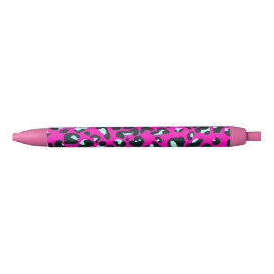 Modern Pink Cheetah Leopard Animal Print Black Ink Pen