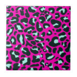 Modern Pink Cheetah Leopard Animal Print Ceramic Tile<br><div class="desc">Always trendy hot pink solid colour. Wild safari and jungle animal print. Modern chic fine small cheetah,  leopard skin animal print in white and pastel mint and pink colour. Small cheetah leopard animal print.</div>