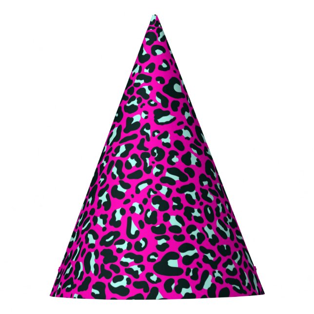 Modern Pink Cheetah Leopard Animal Print Party Hat (Front)