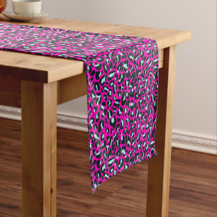 Modern Pink Cheetah Leopard Animal Print Short Table Runner