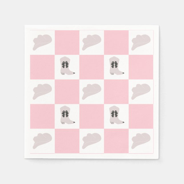 Modern Pink Chequered Cowgirl Rodeo Pattern Napkin (Front)