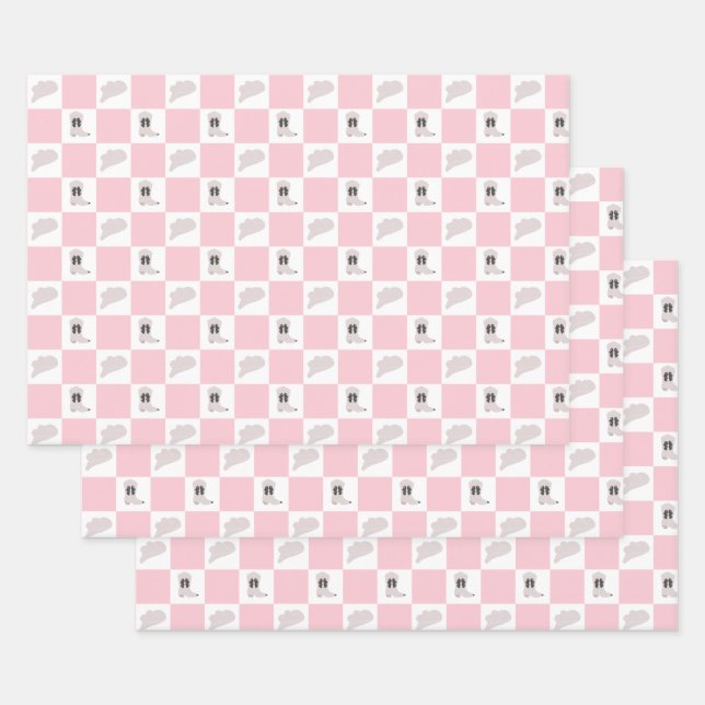 Modern Pink Chequered Cowgirl Rodeo Pattern Wrapping Paper Sheet (Set)