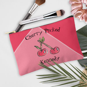 Modern Pink Cherry Add Name Cute Hand Drawn Accessory Pouch