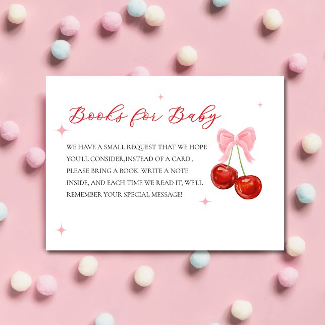 Modern Pink Cherry Baby Shower Book  Enclosure Card (Creator Uploaded)