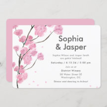 Modern Pink Cherry Blossoms Wedding Invitation