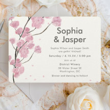 Modern Pink Cherry Blossoms Wedding Invitation