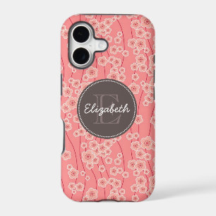 Modern Pink Cherry Flowers Monogrammed