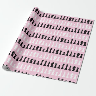 Modern Pink Chess Piece Game Pattern  Wrapping Paper