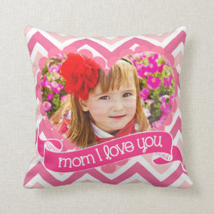 Modern Pink Chevron I Love You Mum - Custom Photo Cushion